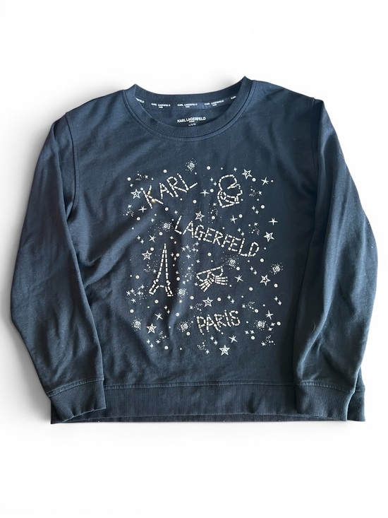 Karl Lagerfeld Tops - Karl Lagerfeld Paris Embellished Rhinestone Graphic Sweatshirt Black Large Glam